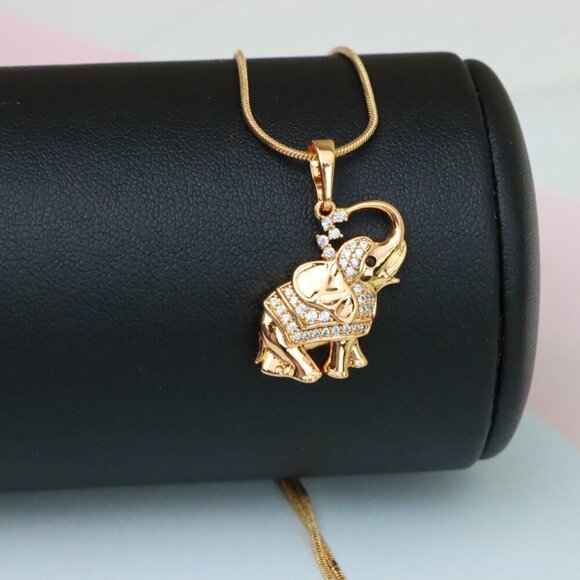 Rose Gold Elephant Pendant with Crystal Accents and Raised Trunk Detail,XPPT1619 - Picture 5 of 13